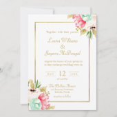 Peony Pastel Waterverven Gold Script Wedding Kaart (Voorkant)