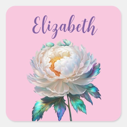 Peony Peace Vierkante Sticker (Voorkant)