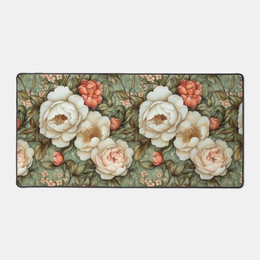 Peony Peach & Cream Bloempatroon Bureaumat (Voorkant)