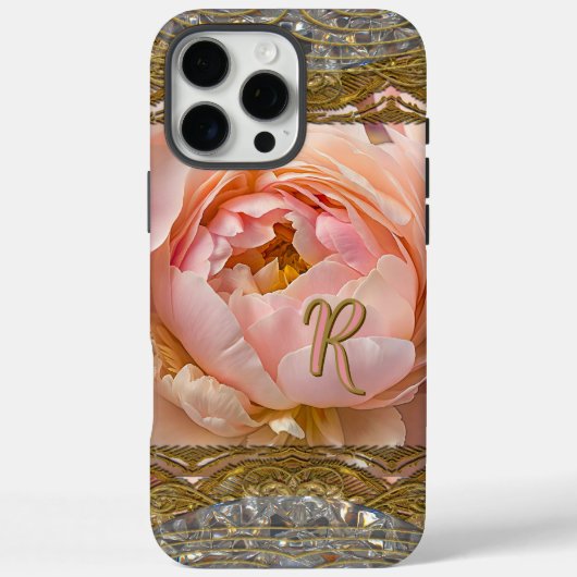Peony Perfect Pinkish Monogram Elegant Case-Mate iPhone Case (Achterkant)