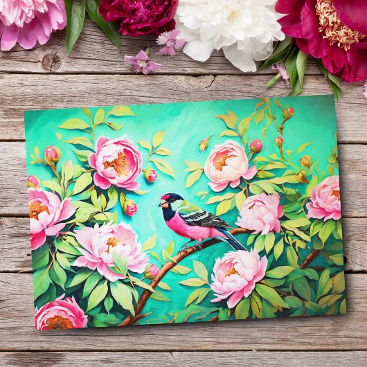 Peony Pine Gosbeak ai Kunstwerk Olieverfschilderij Briefkaart