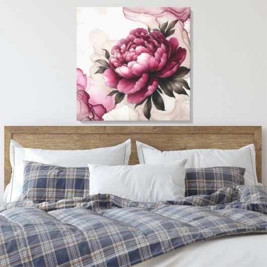 Peony Pink Abstract Canvas Afdruk (Insitu (Slaapkamer))