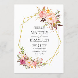 Peony Pink Blush en gouden bruiloft Kaart