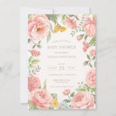 Peony Pink Botanisch Baby shower Kaart (Voorkant)