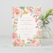Peony Pink Botanisch Baby shower Kaart (Staand voorkant)