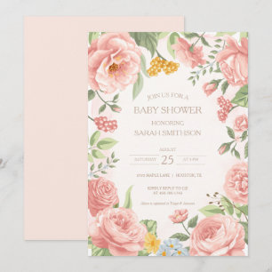Peony Pink Botanisch Baby shower Kaart
