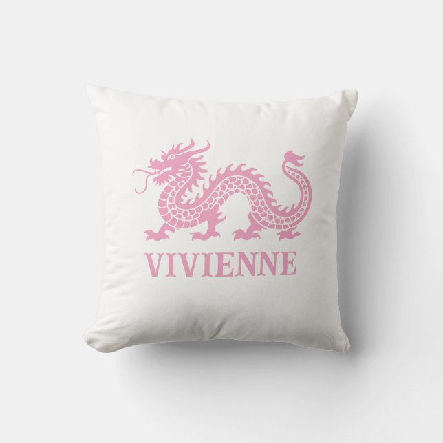 Peony Pink Chinoiserie Dragon Custom Name Kussen (Voorkant)