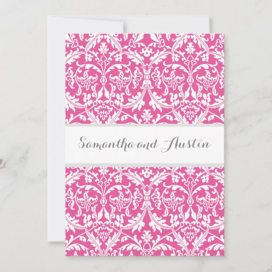 Peony Pink Damask Wedding Custom Background A08 Kaart (Voorkant)