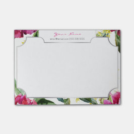 Peony Pink Green Floral Garden Waterverf Roze Post-it® Notes