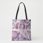 Peony Pink Roses Floral Monogram Tote Bag (Voorkant)