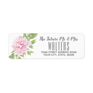 Peony Pink Waterverf Flower   Etiket