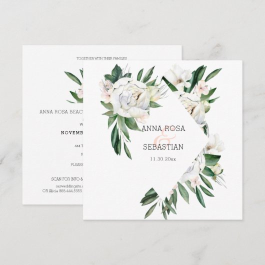*~* Peony QR RSVP AR15 Flowers Lijst Wedding Kaart (Voorkant / Achterkant)