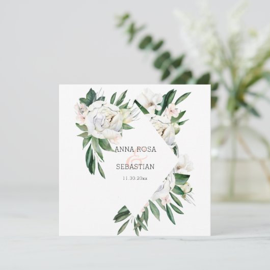 *~* Peony QR RSVP AR15 Flowers Lijst Wedding Kaart (Staand voorkant)