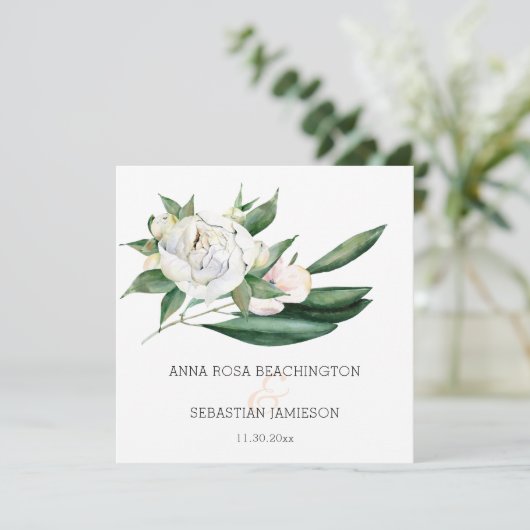 *~* Peony QR RSVP Floral Bouquet AR15 Wedding Kaart (Staand voorkant)
