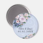Peony Roos Couple Wedding Favors Elegant Magneet (Voorkant / Achterkant)