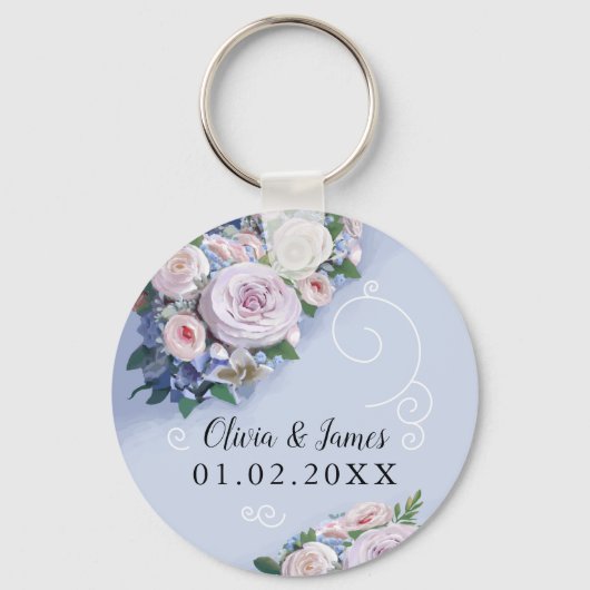 Peony Roos Couple Wedding Favors Elegant Sleutelhanger (Voorkant)