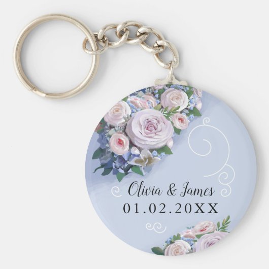 Peony Roos Couple Wedding Favors Elegant Sleutelhanger (Voorkant)