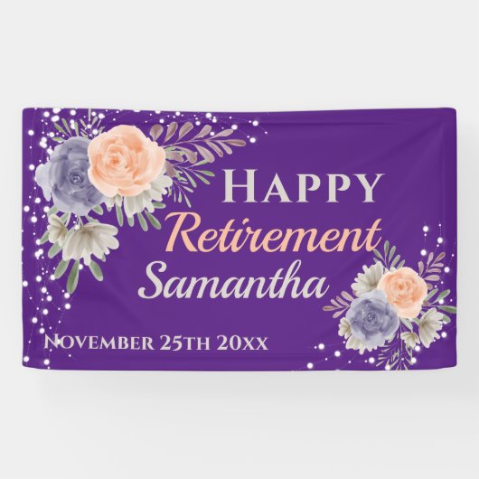 Peony Roos Floral Retirement Paarse Banner (Horizontaal)