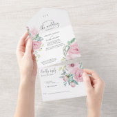 Peony Roos Pastel Pink Floral Wedding All In One Uitnodiging (Afscheurbaar)