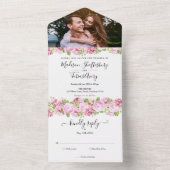 Peony Rozen Floral Elegant Script Photo Weddenscha All In One Uitnodiging (Binnen)