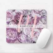 Peony Rozen Floral Pink Monogram Muismat (Met muis)