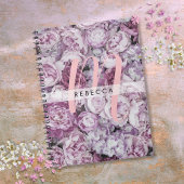 Peony Rozen Floral Pink Script Monogram Notitieboek