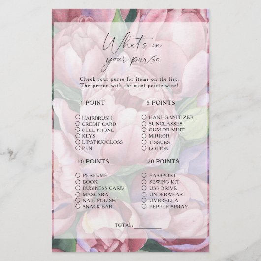 Peony rozen - Wat zit er in je tas spel (Voorkant)