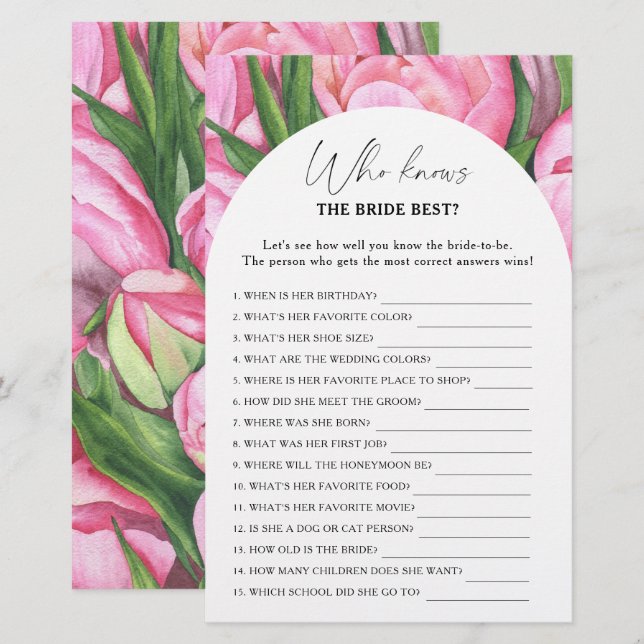 Peony rozen - Wie weet de bruid beste spel (Voorkant / Achterkant)