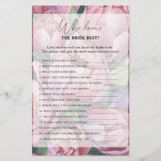 Peony rozen - Wie weet de bruid beste spel (Voorkant)