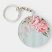 Peony Sage Botanics | Pink Floral & Gold Acrylic Sleutelhanger (Voorkant)