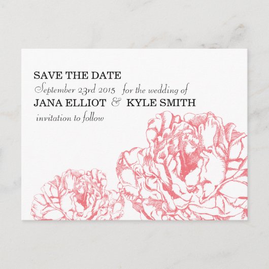 Peony Save the Date Aankondigingskaart (Voorkant)