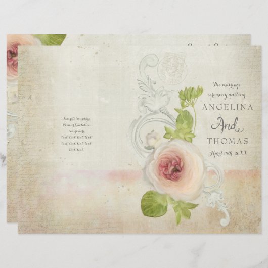 Peony Scroll  - Formal Wedding Programme (Voorkant / Achterkant)