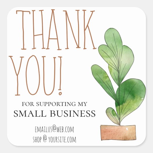 Peony Small Business Dank u Logo Gepersonaliseerd Vierkante Sticker (Voorkant)