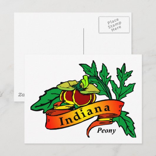 Peony - Stadsbloem van de Indiana Briefkaart (Voorkant / Achterkant)