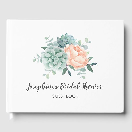 Peony Succulents Floral Waterverf Vrijgezellenfees Gastenboek (Voorkant)