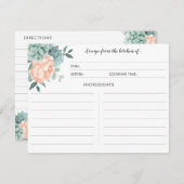 Peony Succulents Waterverf Botanische Recipkaarten Informatiekaartje (Voorkant / Achterkant)