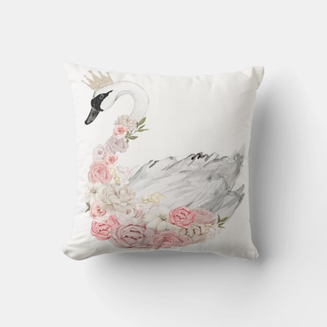 Peony Swan Crown Baby Nursery Girl Peonies Pillow Kussen (Voorkant)
