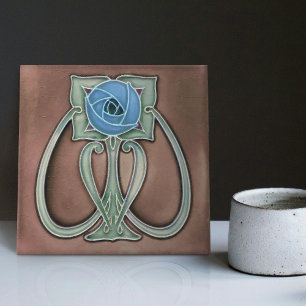 Peony Terracotta Decor Art Nouveau Art Deco Tegeltje
