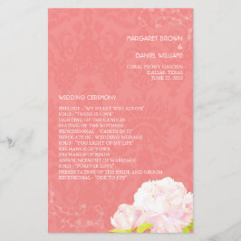 Peony Theme Coral Wedding Vertical Programme