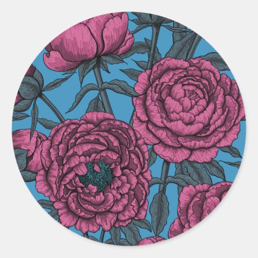 Peony-tuin Ronde Sticker (Voorkant)