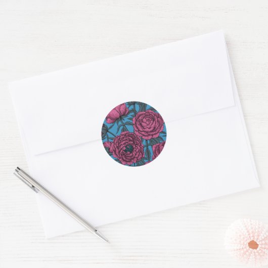 Peony-tuin Ronde Sticker (Envelop)