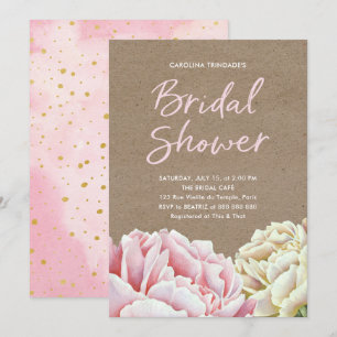 Peony Vrijgezellenfeest Blush Pink Paper Kraft Kij Kaart