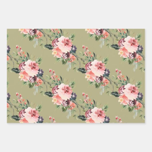 Peony Waterverf Bouquet Wrapping Paper Sheets (Voorkant 2)