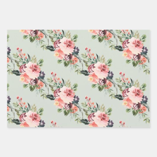 Peony Waterverf Bouquet Wrapping Paper Sheets (Voorkant)