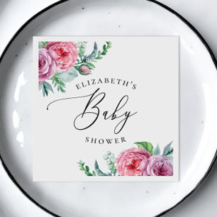 Peony. Waterverf elegant boho floral baby shower Servet