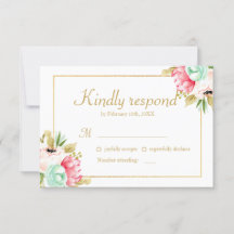 Peony Waterverf Elegant Gold Lijst Wedding RSVP