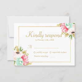 Peony Waterverf Elegant Gold Lijst Wedding RSVP