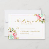 Peony Waterverf Elegant Gold Lijst Wedding RSVP (Voorkant)
