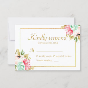 Peony Waterverf Elegant Gold Lijst Wedding RSVP Kaartje