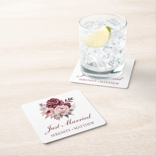 Peony Waterverf Floral is net getrouwd Kartonnen Onderzetters (Insitu)